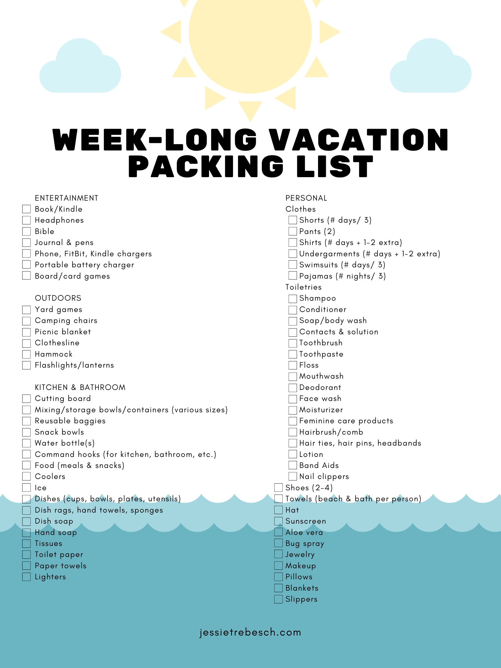 One week travel packing list best sale